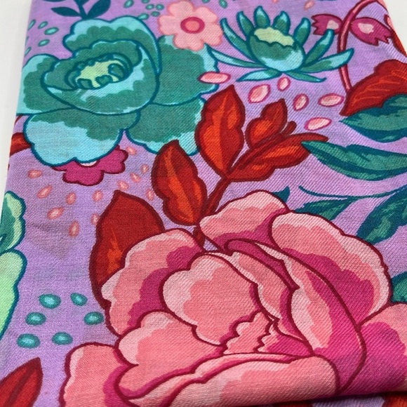 Talbots Teal and Navy Lavender Pink Red  Sketch Blooms Scarf Oblong - Picture 5 of 6